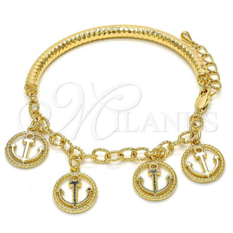 Oro Laminado Charm Bracelet, Gold Filled Style Anchor and Hollow Design, Diamond Cutting Finish, Golden Finish, 03.63.1818.08