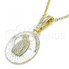 Oro Laminado Religious Pendant, Gold Filled Style Guadalupe Design, Diamond Cutting Finish, Tricolor, 05.351.0196