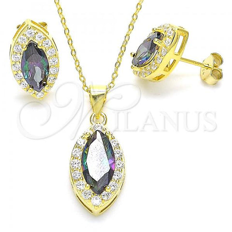 Sterling Silver Earring and Pendant Adult Set, with Vitrail Medium and White Cubic Zirconia, Polished, Golden Finish, 10.186.0037.1