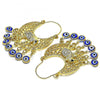 Oro Laminado Long Earring, Gold Filled Style Elephant and Evil Eye Design, with White and Black Crystal, Blue Resin Finish, Golden Finish, 02.380.0103.1
