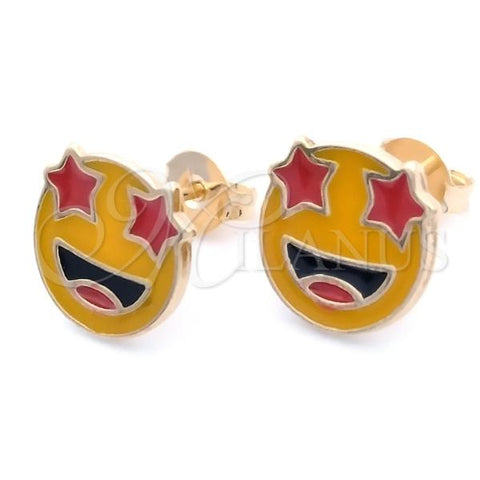 Oro Laminado Stud Earring, Gold Filled Style Yellow Enamel Finish, Golden Finish, 02.02.0483