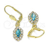Oro Laminado Leverback Earring, Gold Filled Style with Blue Topaz and White Crystal, Polished, Golden Finish, 02.122.0115.8