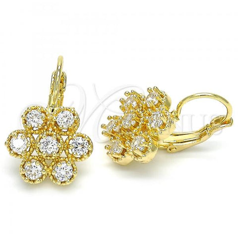Oro Laminado Leverback Earring, Gold Filled Style with White Cubic Zirconia, Polished, Golden Finish, 02.210.0215