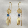Oro Laminado Threader Earring, Gold Filled Style Evil Eye and Four-leaf Clover Design, Polished, Golden Finish, 02.02.0520