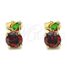 Oro Laminado Stud Earring, Gold Filled Style Apple Design, with Garnet and Green Cubic Zirconia, Polished, Golden Finish, 02.210.0474
