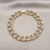 Oro Laminado Fancy Bracelet, Gold Filled Style Curb Design, with White Micro Pave, Polished, Golden Finish, 03.283.0321.08