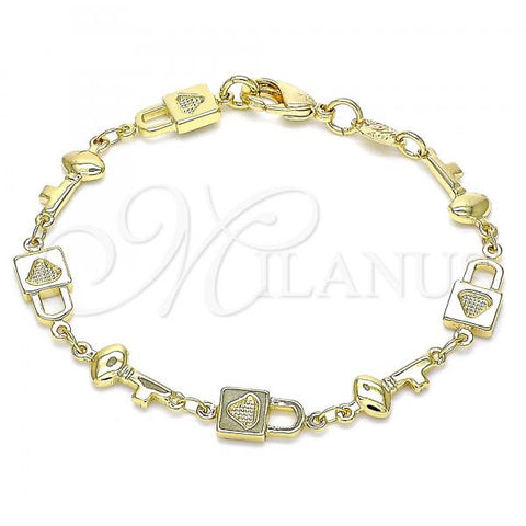 Oro Laminado Fancy Bracelet, Gold Filled Style Lock and key Design, Polished, Golden Finish, 03.326.0021.06