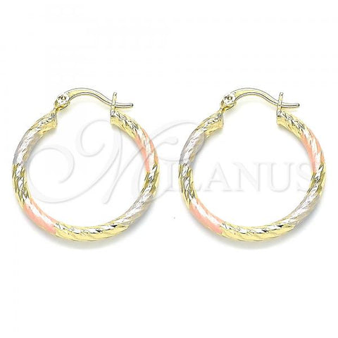 Oro Laminado Medium Hoop, Gold Filled Style Diamond Cutting Finish, Tricolor, 02.213.0155.1.30