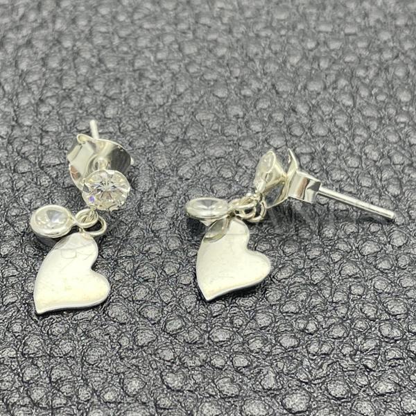 Sterling Silver Long Earring, Heart Design, with White Cubic Zirconia, Polished, Silver Finish, 02.401.0063