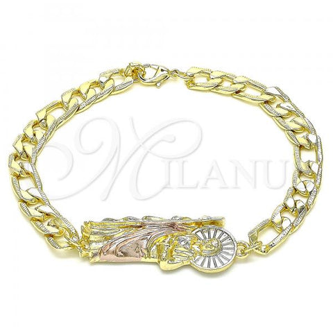 Oro Laminado Fancy Bracelet, Gold Filled Style San Judas Design, Polished, Tricolor, 03.351.0132.09