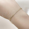 Oro Laminado Basic Bracelet, Gold Filled Style Curb and Pave Cuban Design, Diamond Cutting Finish, Golden Finish, 04.213.0357.07