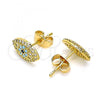 Oro Laminado Stud Earring, Gold Filled Style Evil Eye Design, with Sapphire Blue and Turquoise Micro Pave, Polished, Golden Finish, 02.344.0095