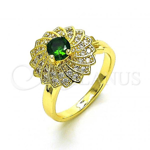 Oro Laminado Multi Stone Ring, Gold Filled Style Butterfly Design, with Green Cubic Zirconia and White Micro Pave, Polished, Golden Finish, 01.210.0155