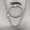 Stainless Steel Necklace and Bracelet, Miami Cuban Design, Polished, Steel Finish, 06.116.0039