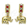 Oro Laminado Huggie Hoop, Gold Filled Style Elephant Design, with Garnet and White Crystal, Polished, Golden Finish, 02.94.0106.1