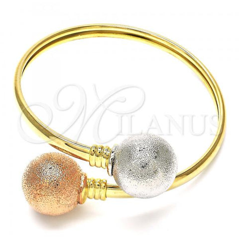 Oro Laminado Individual Bangle, Gold Filled Style Ball Design, Matte Finish, Tricolor, 07.102.0002 (05 MM Thickness, One size fits all)