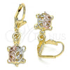 Oro Laminado Dangle Earring, Gold Filled Style Turtle Design, Polished, Tricolor, 02.351.0078