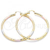 Oro Laminado Extra Large Hoop, Gold Filled Style Hollow Design, Diamond Cutting Finish, Tricolor, 02.170.0250.70