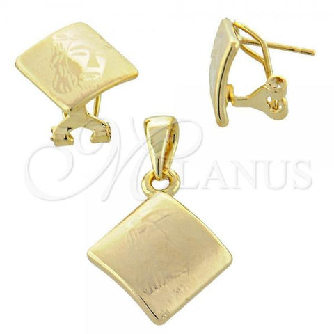 Oro Laminado Earring and Pendant Adult Set, Gold Filled Style Jesus Design, Polished, Golden Finish, 5.053.012