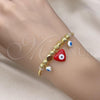 Oro Laminado Individual Bangle, Gold Filled Style Heart and Evil Eye Design, Red Enamel Finish, Golden Finish, 07.299.0001