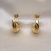 Oro Laminado Stud Earring, Gold Filled Style Chunky Design, Polished, Golden Finish, 02.163.0226