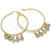 Oro Laminado Large Hoop, Gold Filled Style Heart Design, Polished, Tricolor, 02.63.2665.55