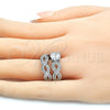 Rhodium Plated Wedding Ring, Duo Design, with White Cubic Zirconia, Polished, Rhodium Finish, 01.99.0077.1.07 (Size 7)