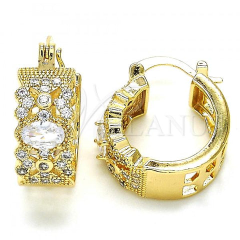 Oro Laminado Small Hoop, Gold Filled Style with White Cubic Zirconia, Polished, Golden Finish, 02.210.0285.20