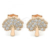 Sterling Silver Stud Earring, Tree Design, with White Cubic Zirconia, Polished, Rose Gold Finish, 02.336.0128.1