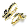 Oro Laminado Huggie Hoop, Gold Filled Style Butterfly Design, with Black Micro Pave, Polished, Golden Finish, 02.210.0448.4.15