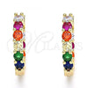 Oro Laminado Huggie Hoop, Gold Filled Style with Multicolor Cubic Zirconia, Polished, Golden Finish, 02.210.0438.1.20