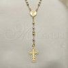Oro Laminado Thin Rosary, Gold Filled Style Cross and Divino Niño Design, Polished, Tricolor, 09.02.0056.18