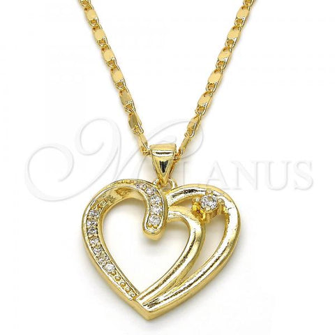 Oro Laminado Pendant Necklace, Gold Filled Style Heart Design, with White Cubic Zirconia, Polished, Golden Finish, 04.99.0034.18