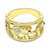 Oro Laminado Multi Stone Ring, Gold Filled Style Elephant Design, with White and Garnet Crystal, Polished, Golden Finish, 01.351.0005.08 (Size 8)