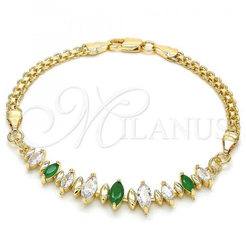 Oro Laminado Fancy Bracelet, Gold Filled Style with Green and White Cubic Zirconia, Polished, Golden Finish, 03.63.1999.3.08