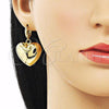 Oro Laminado Dangle Earring, Gold Filled Style Chunky and Hollow Design, Polished, Golden Finish, 02.341.0181