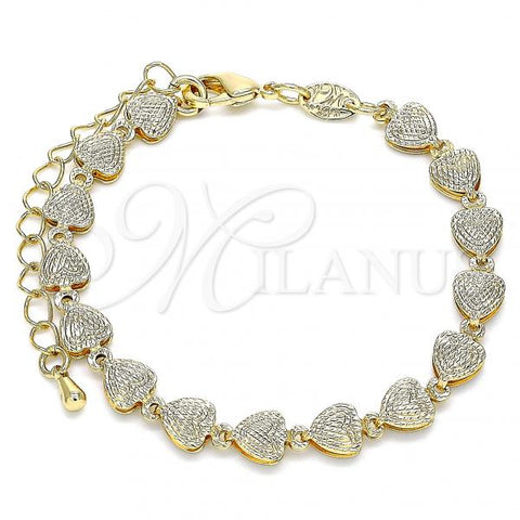 Oro Laminado Fancy Bracelet, Gold Filled Style Heart Design, Polished, Golden Finish, 03.145.0014.06