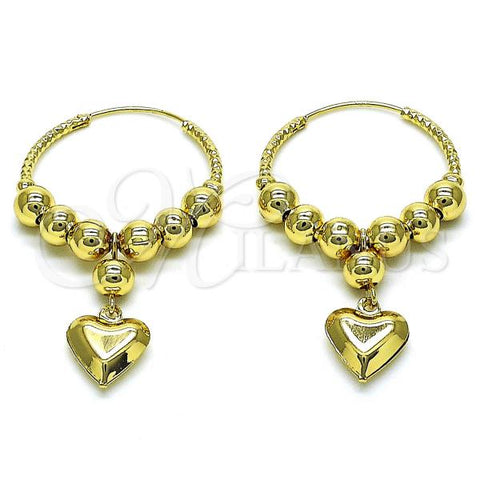 Oro Laminado Medium Hoop, Gold Filled Style Heart Design, Polished, Golden Finish, 02.170.0432.30