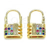 Oro Laminado Small Hoop, Gold Filled Style Lock Design, with Multicolor Micro Pave, Polished, Golden Finish, 02.210.0529.2.12