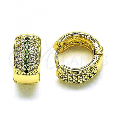 Oro Laminado Huggie Hoop, Gold Filled Style with Green and White Micro Pave, Polished, Golden Finish, 02.210.0039.9.15