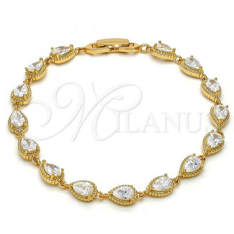 Oro Laminado Tennis Bracelet, Gold Filled Style Teardrop Design, with White Cubic Zirconia, Polished, Golden Finish, 03.213.0006.1.07