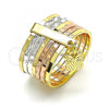 Oro Laminado Elegant Ring, Gold Filled Style Semanario and Owl Design, Diamond Cutting Finish, Tricolor, 01.253.0034.06 (Size 6)