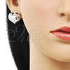 Rhodium Plated Stud Earring, Heart and Hollow Design, Polished, Rhodium Finish, 02.341.0198