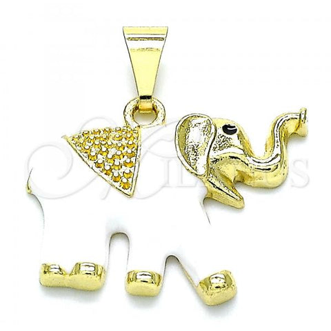 Oro Laminado Fancy Pendant, Gold Filled Style Elephant Design, White Enamel Finish, Golden Finish, 05.253.0119