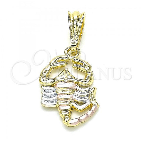 Oro Laminado Fancy Pendant, Gold Filled Style Scorpion Design, Polished, Tricolor, 05.351.0090
