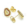 Oro Laminado Stud Earring, Gold Filled Style Mom and Heart Design, with Garnet Micro Pave, Polished, Golden Finish, 02.156.0627.1