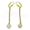 Oro Laminado Long Earring, Gold Filled Style Heart Design, with Cubic Zirconia, Golden Finish, 5.084.010