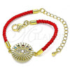 Oro Laminado Fancy Bracelet, Gold Filled Style Evil Eye Design, with Multicolor Cubic Zirconia and White Micro Pave, Polished, Golden Finish, 03.381.0016.06
