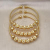 Oro Laminado Trio Bangle, Gold Filled Style Ball Design, Diamond Cutting Finish, Golden Finish, 07.170.0018.1