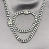Stainless Steel Necklace and Bracelet, Miami Cuban Design, Polished, Steel Finish, 06.116.0038